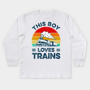 This Boy Loves Trains Gift Train Wagon Lover Gifts Kids Long Sleeve T-Shirt